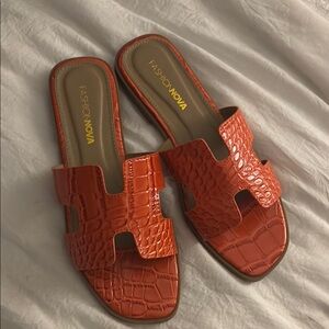 Fashion Nova Orange Croc-Embossed Sandals